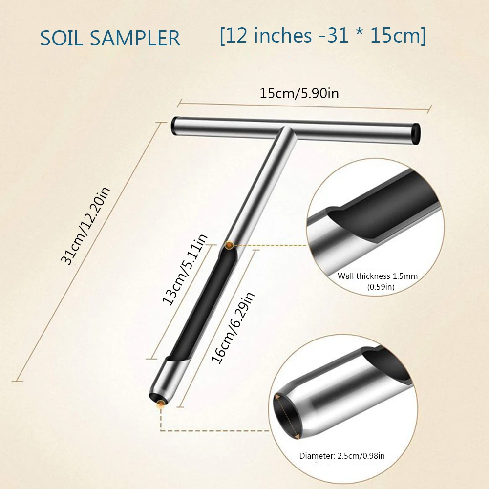 Soil Sampler Probe Portable Soil Sampling Probe Stainless Steel Quick Inspection 12inch/21inch for Lawn Garden Farm