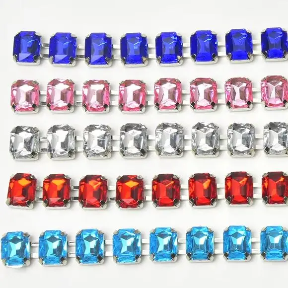 Modische Bunte 8*10mm Acryl-Strass-Verzierung Glitzer Rechteckige Kristallketten-Applikation DIY-Zubehör
