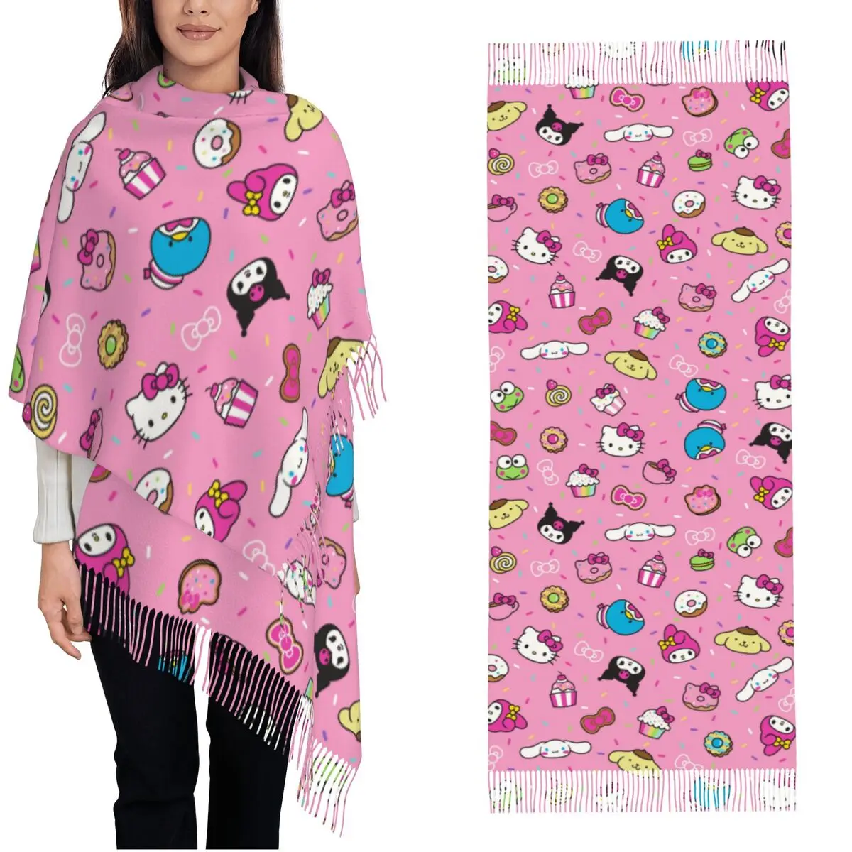 Sanrio  Women's Scarf Pashmina Shawls and Wraps for Evening Dresses Daily Office Hello Kitty Kuromi Cashmere Feel Large Scarves