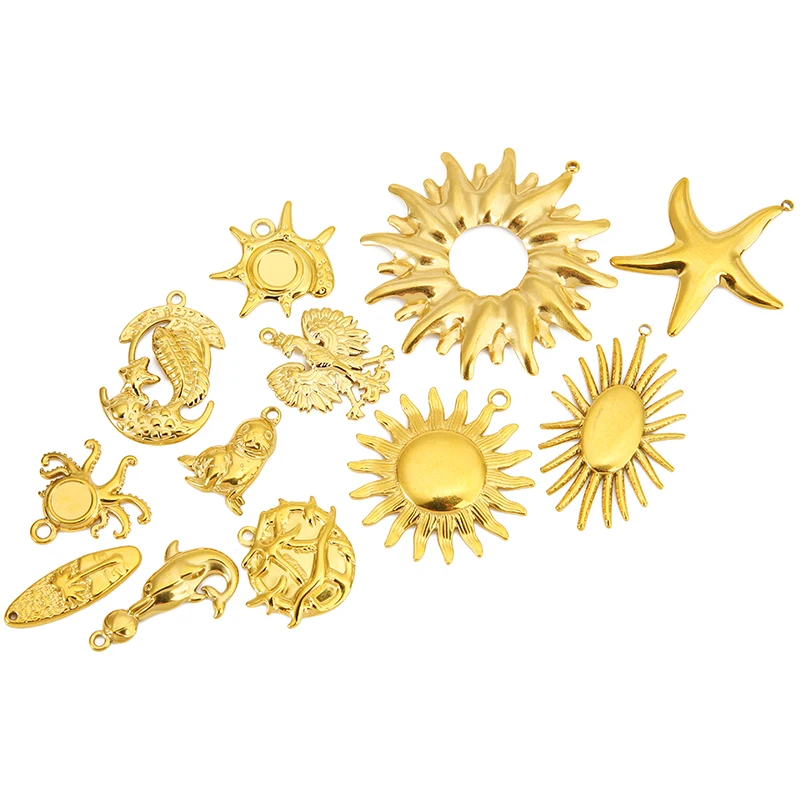 4pcs Stainless Steel Sunflower Coconut Tree Snail Gold Fashion Pendant Bracelet Earrings Jewelry Making DIY Jewelry Materials