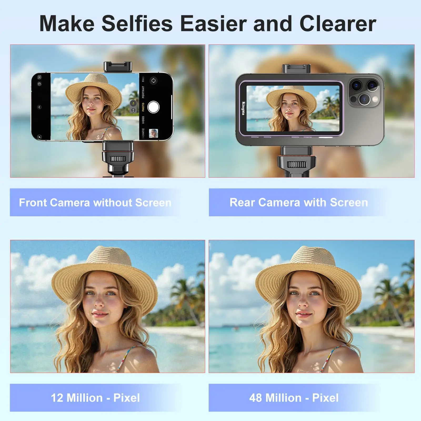 KingMa Magnetisches Telefon Vlog Selfie Touchscreen-Monitor, mit Zoom, kabellose Aufnahme, Telefon-Rückkamera für iPhone Selfie TikTok