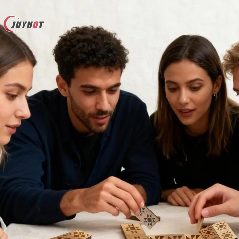 

28 Tiles Quilt Block Dominoes Set, Wooden Laser Engraved Domino Game For Adults, 28-Piece Cherry Wood Domino Set