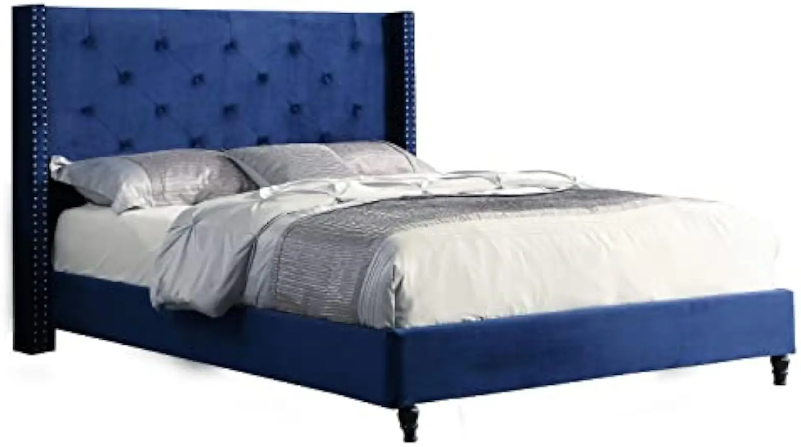 Best Master Furniture Tufted Wingback Platform Bed, Cal. King, Navy Blue