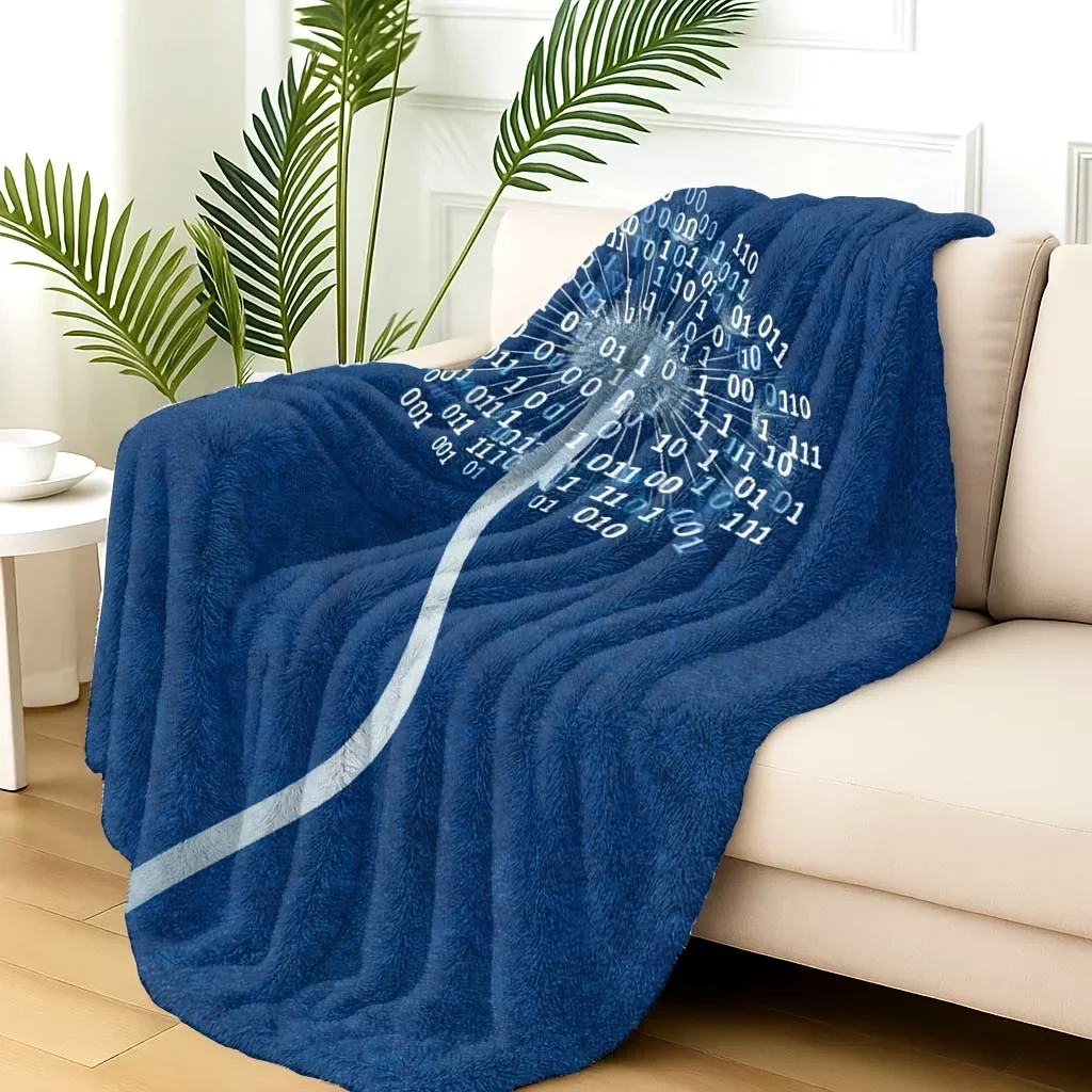 Cozy Blue Binary Code Dreamcatcher Throw Blanket for Sofa Bedding Digital Tech Lover Gift