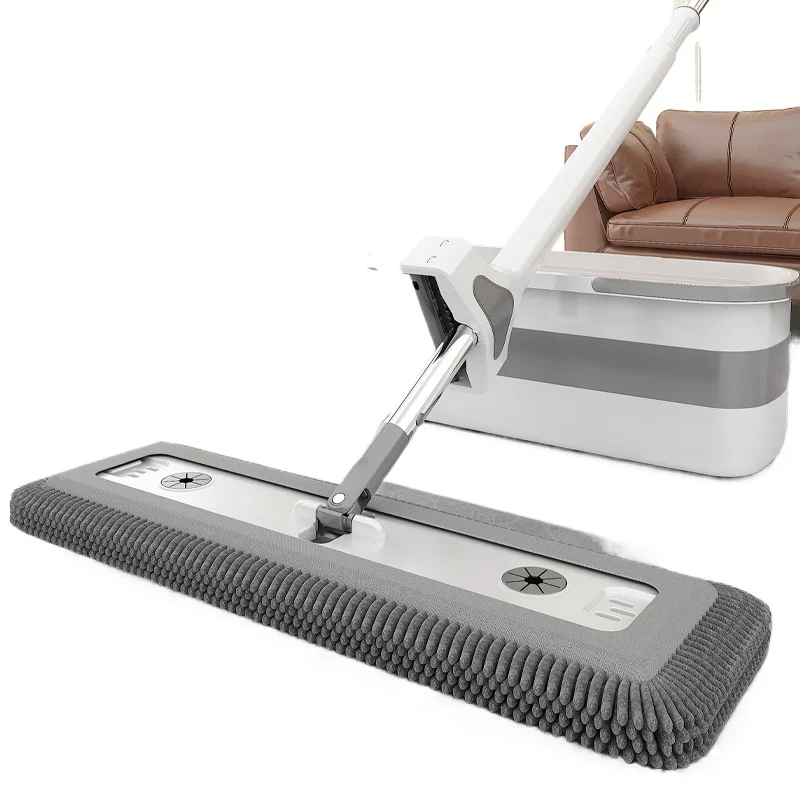 Mopa de Gamuza de 50 cm para Pisos de Madera, Mopa Plana Resistente sin Enjuague con Cubeta para una Limpieza Fácil, Mopa Mágica para Azulejos y Vinilo