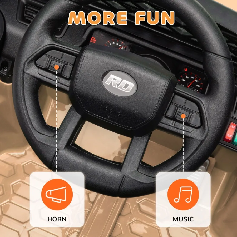 Qaba 12V Elektryczny Samochód Dla Dzieci Ciężarówka UTV z 4 Zawieszeniami, Pilotem, 3 Prędkościami, Światłami LED, Klaksonem i USB