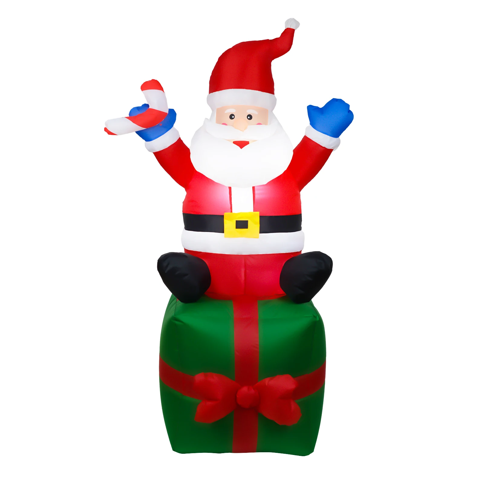 6 FT Christmas Inflatables Santa Claus Waterproof 6 LED Lighted Giant Blow Up Santa Gift Box with Floor Stakes and Ropes