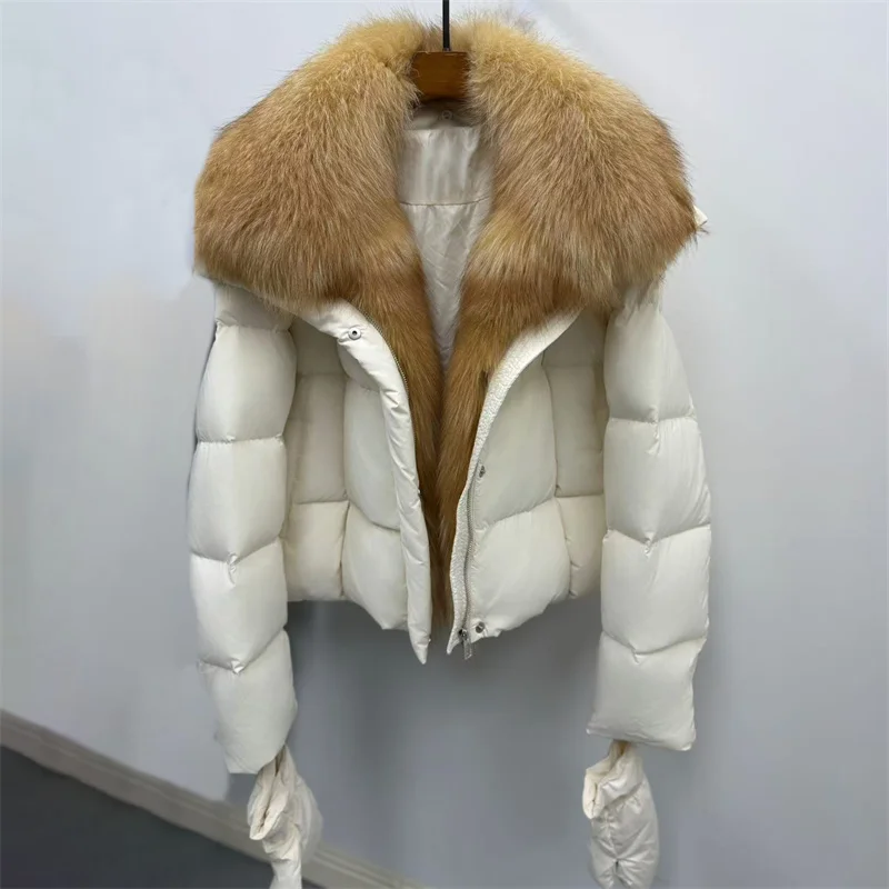 Damen-Winterjacke. Neue Daunenmäntel mit abnehmbarem Fuchspelzkragen für den Winter 2022, weiße Entendaunenfüllung, warmer, dicker Mantel, Oberbekleidung