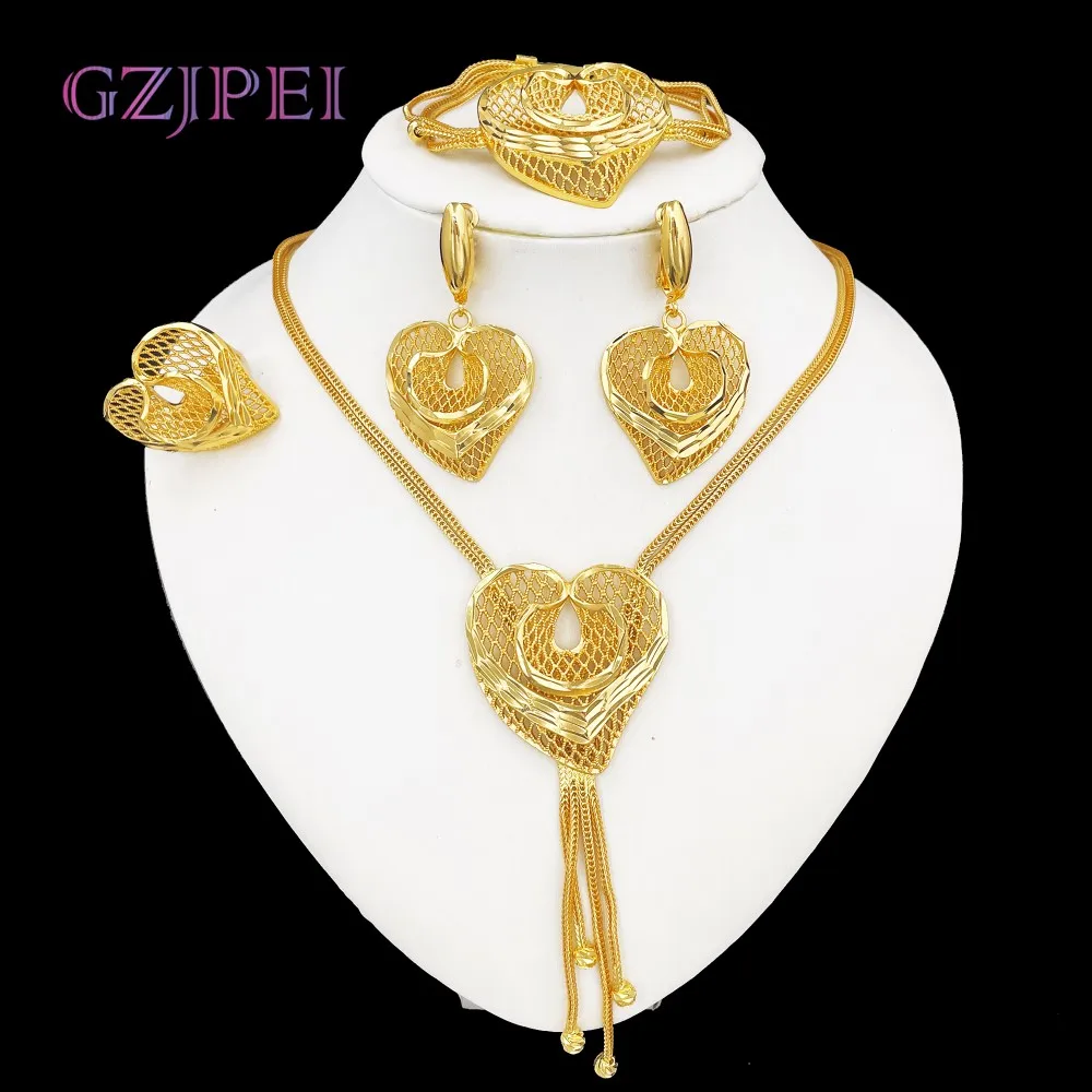 

GZJPEI 2025 New Women Jewelry Set Fashion Design Love Heart Necklace Multi-layer Bracelet Hight Quality 18K Gold Plated Jeweller