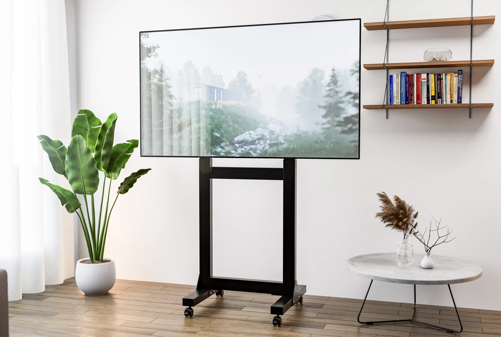 Height Adjustable Heavy-Duty Modern Rolling Cart Aluminum Mobile TV Trolley With Wheels for 65-100 Inch Tv