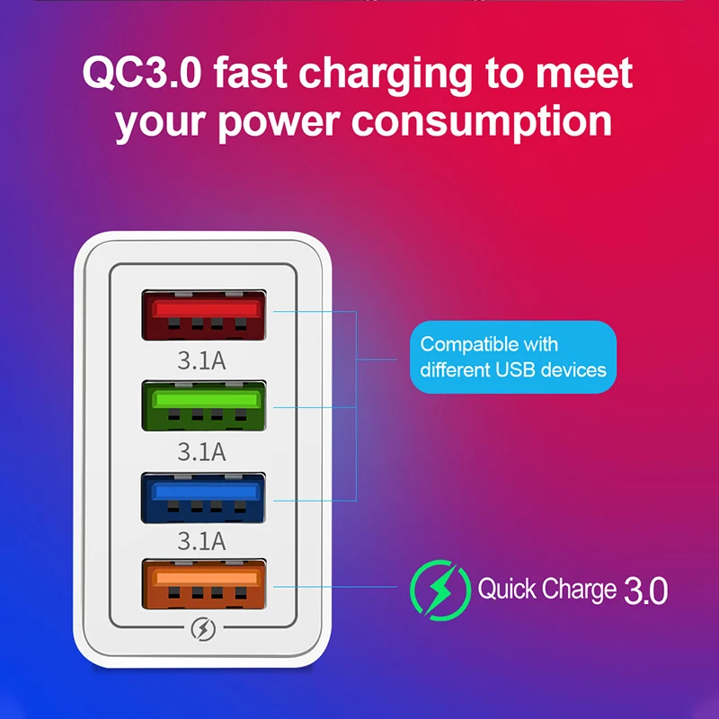 الاتحاد الأوروبي الولايات المتحدة التوصيل شاحن يو اس بي متعدد ميناء 4 USB شحن سريع للهاتف محول اللوحي المحمولة الجدار شاحن شاحن سريع ل Poco