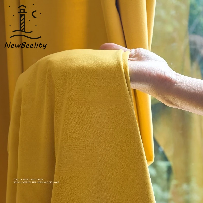 French Retro Curtains Yellow High Quality Velvet Luxury Goods High Weight Solid Color Curtains for Living Dining Room Bedroom