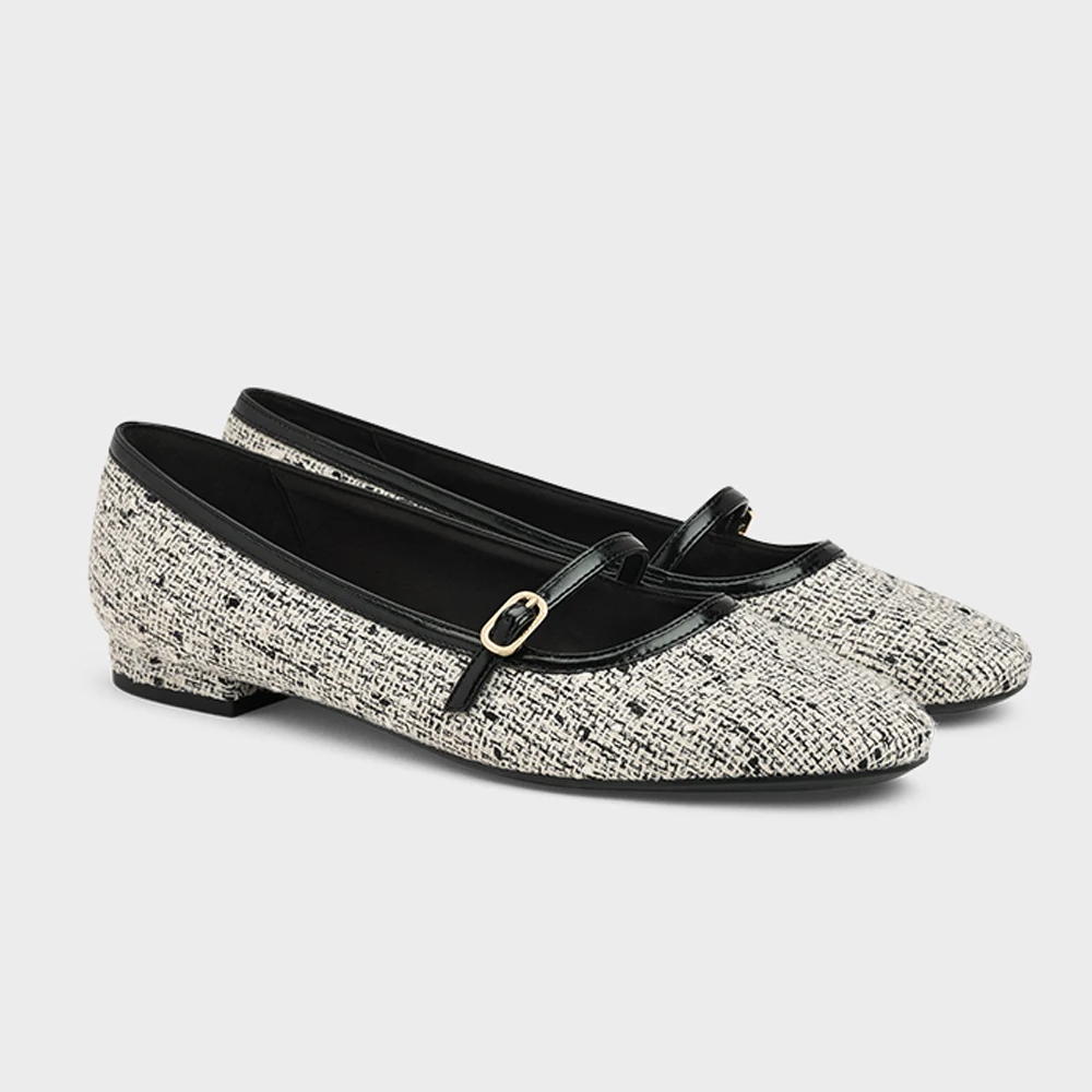 

FWRD Women's Tweed Flat Mary Janes with Buckle Strap, Comfortable for Spring Daily Wear & Chic Outfits #FWRD000280