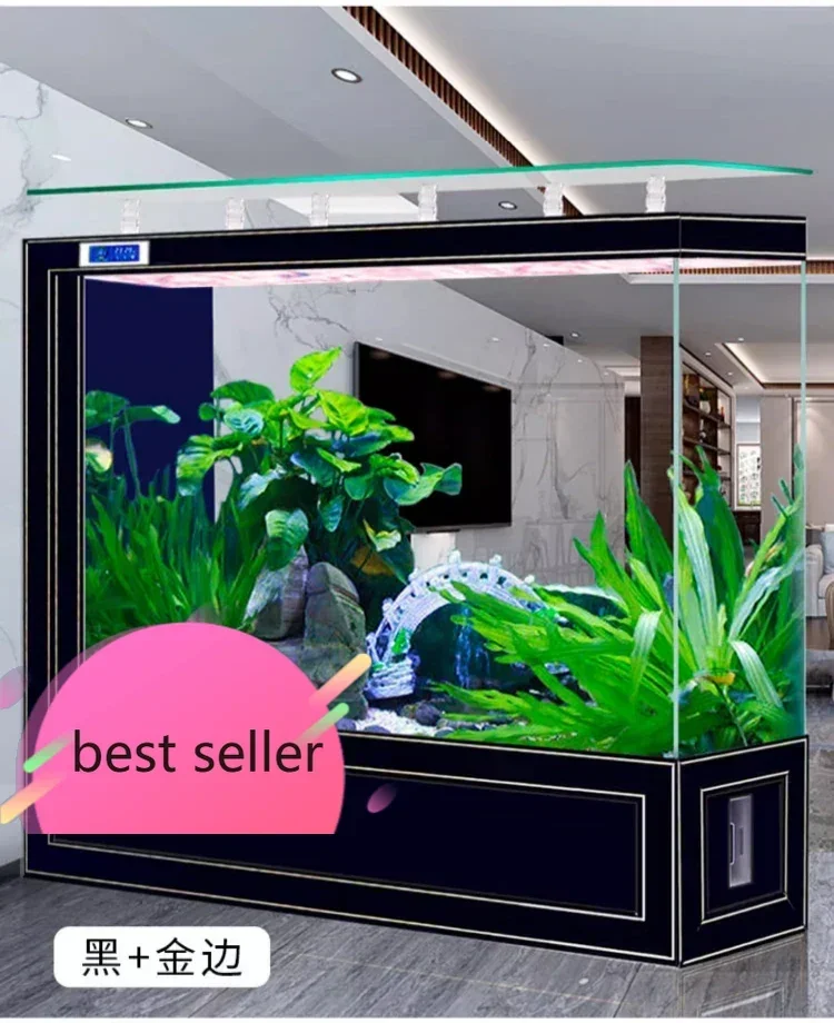 qw NEW ecological water-free ultra-white glass floor-to-ceiling goldfish Partition screen fish tank living room large householdq