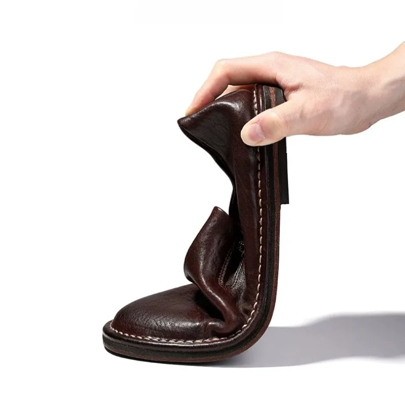 Vintage Men Flats Washed Horsehide Loafers Slip on Hand Sewn Soft Sole Daily Office Casual Shoes