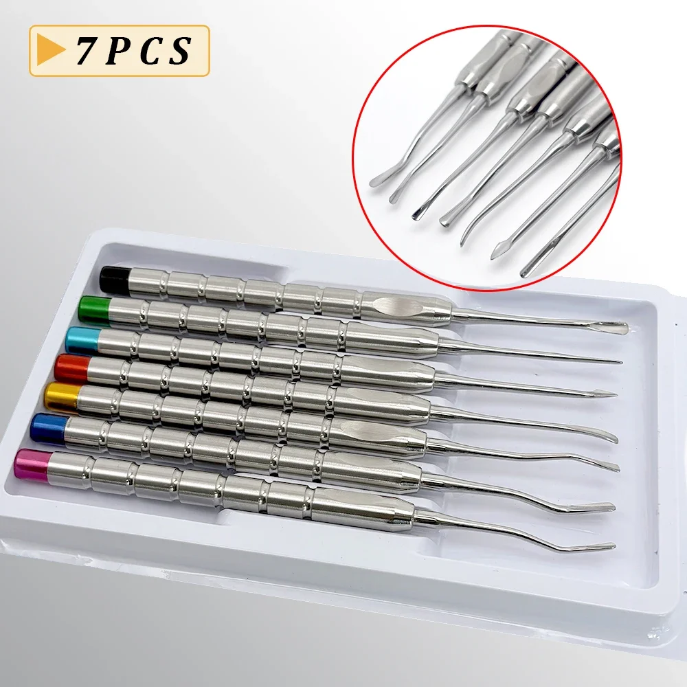 

7 шт., зубной имплантат, роскошный корень, нож-лифт, экстракция из титанового сплава, минимально инвазивный набор инструментов для стоматолога