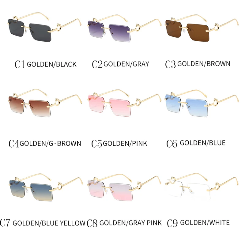 التدرج المعادن مربع النظارات الشمسية النساء الرجال بدون شفة الفاخرة ظلال الترفيه اليومي نظارات شمسية سيدة رجل UV400 نظارات واقية