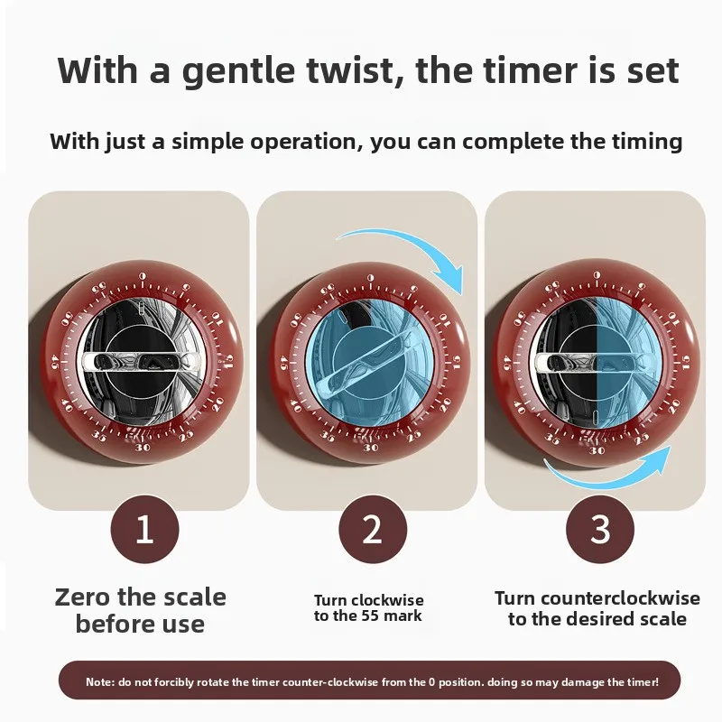 Kitchen Magnetic Timer, Light Luxury, Accurate Countdown Timer, Adsorbs to Desktop and Refrigerator, Mechanical Timer