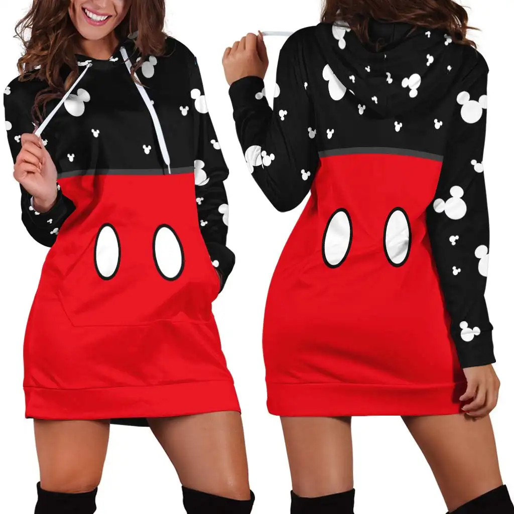 Disney New Mickey Mouse Hoodie Dress Sweater Fashion Disney Dress Sweatshirt Dress 3d Allover Printed Hoodie for Women