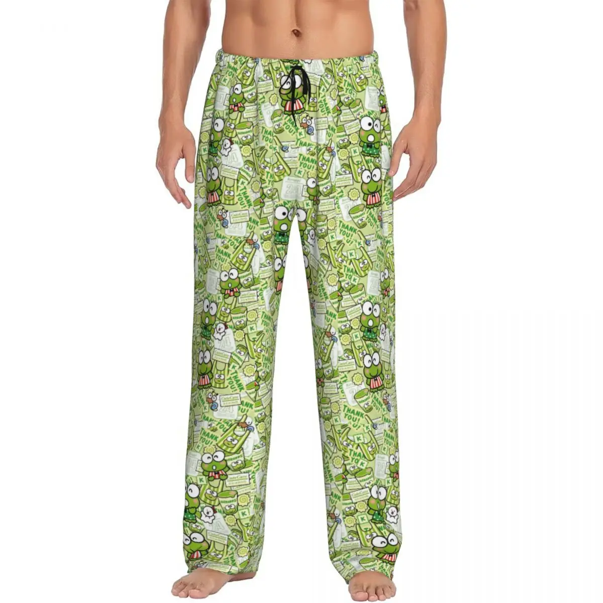 Custom Men's Keroppi Pajama Pants Printed Comic Hot Sleep Sleepwear Bottoms with Pockets