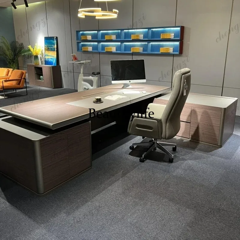 Strong Manager Executive Office Desk Storage Brown Large Luxury Computer Desks Drawers Modern Escritorios De Oficina