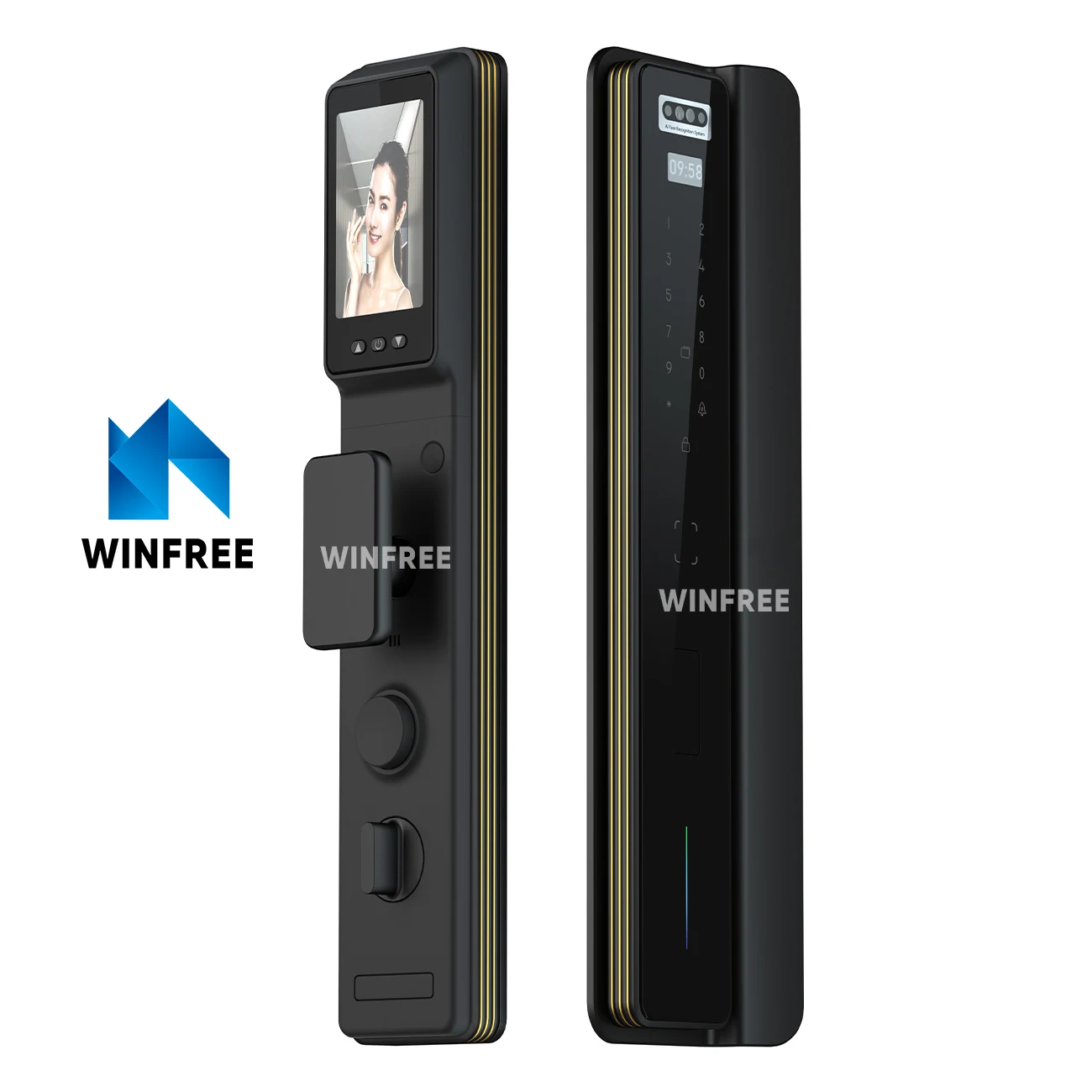 

WINFREE Electronic Automatic Biometric Fingerprint Face Recognition Lock Tuya APP Wifi Card 3D Face Detection Smart Door Lock