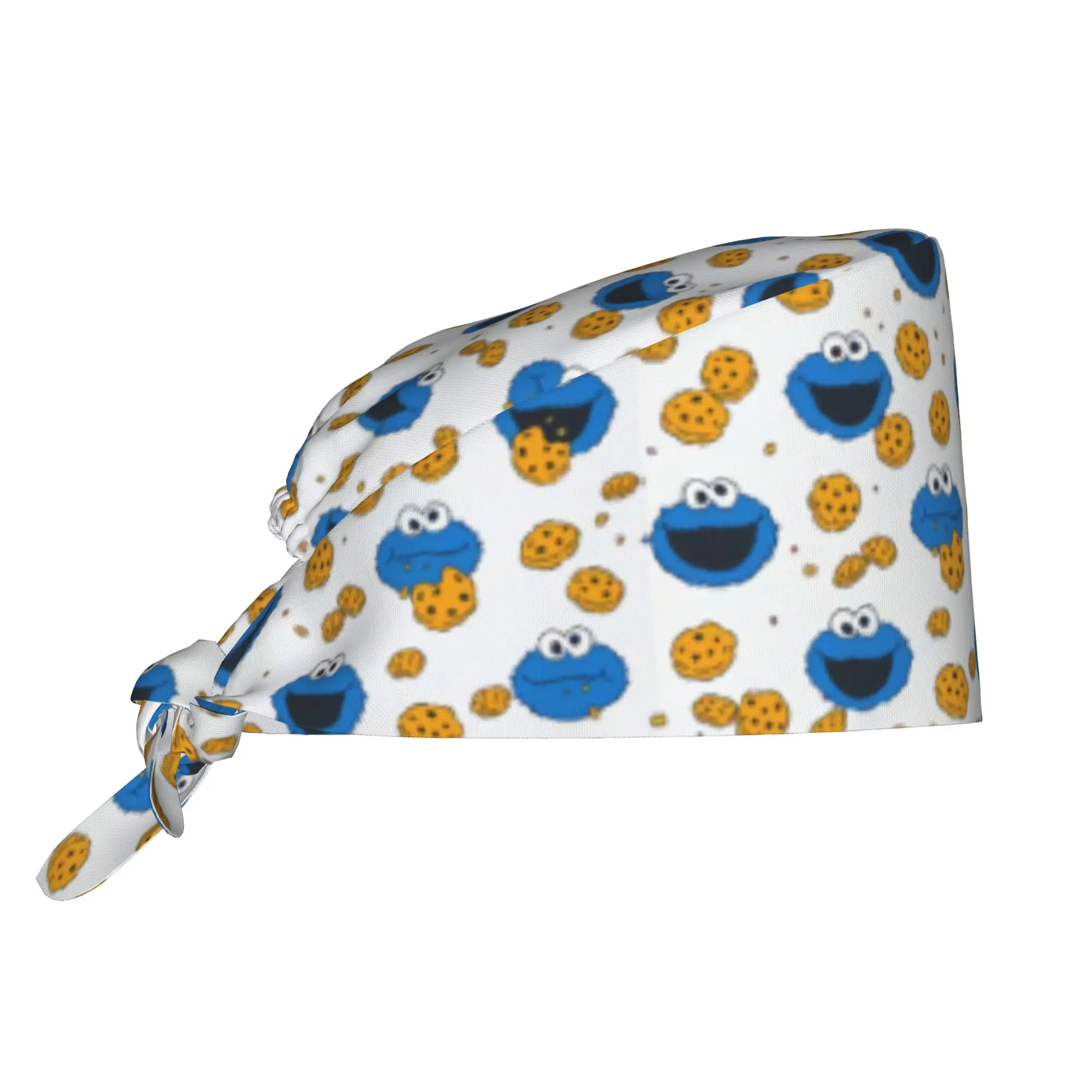Custom Cookie Monster Anime Working Cap Surgical Hats Women Men Elmo Cartoon Operating Room Cap Nursing Cap Lab Works Hat