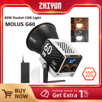 ZHIYUN MOLUS G60 60W COB Pocket LED Video Shotting Photo Photography Lighting Tiny Live Light DC/PD Power Supply Live Streaming