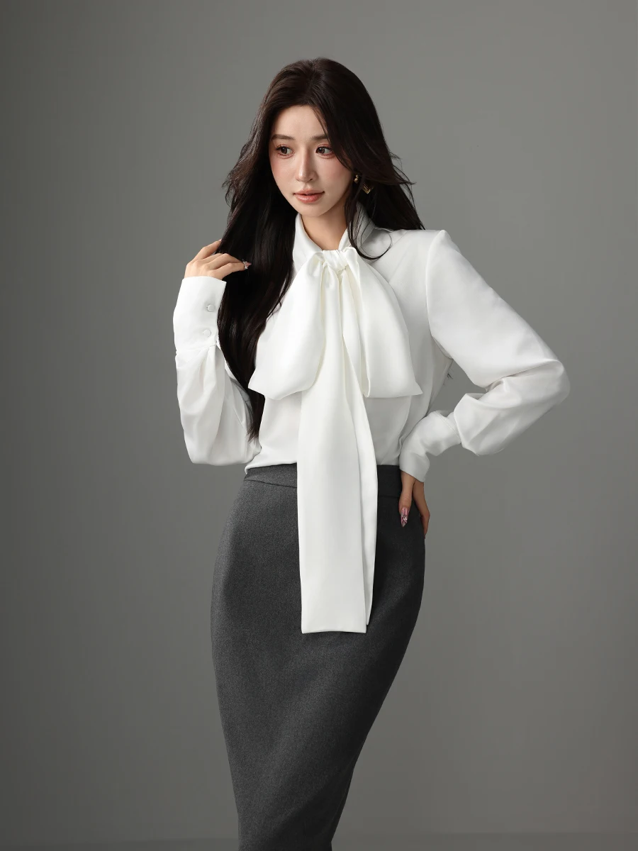 

Женская футболка с белым узлом в стиле ретро, осень-зима, новый дизайн, сенсационная футболка с видом на работу, длинный све