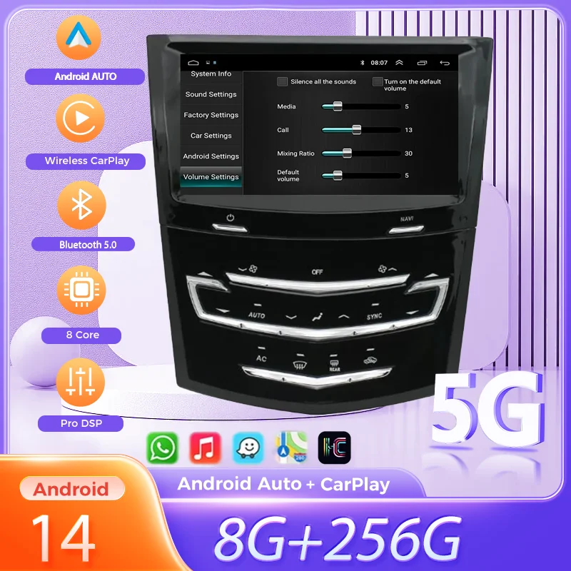 

Car Radio With Bluetooth GPS Carplay For Cadillac ATS ATSL XTS SRX CTS 2011+ Android14 Central Multimedia Player Stereo HeadUnit