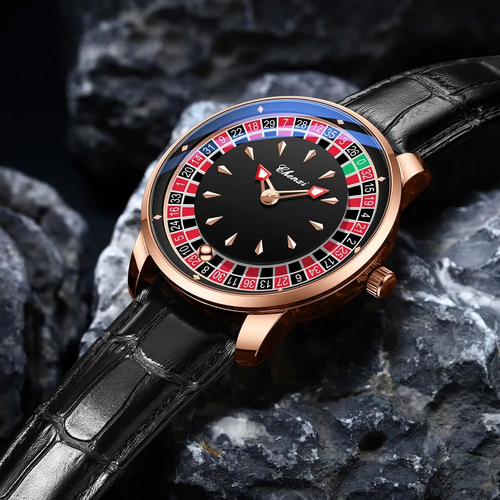 CHENXI Creative Card & Roulette Men's Quartz Watch Large Dial Water-Resistant Luminous Watch Unique Trendy Revolving Dial Watch