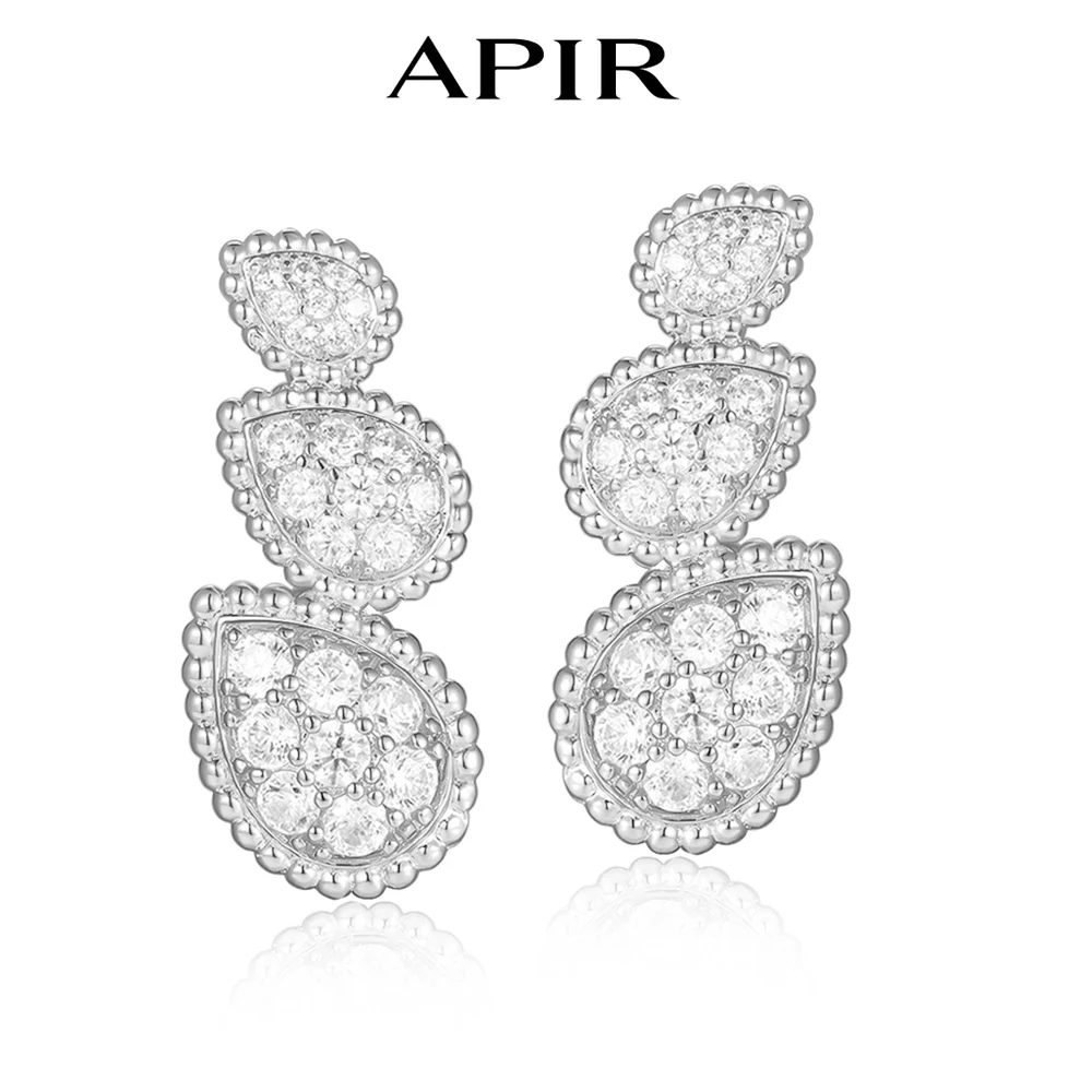 

APIR Brand Bohemian Style Luxury Zircon Earrings for Women Hollow Honeycomb Design Water Drop Shape Daily Lowest Price 5A Zircon