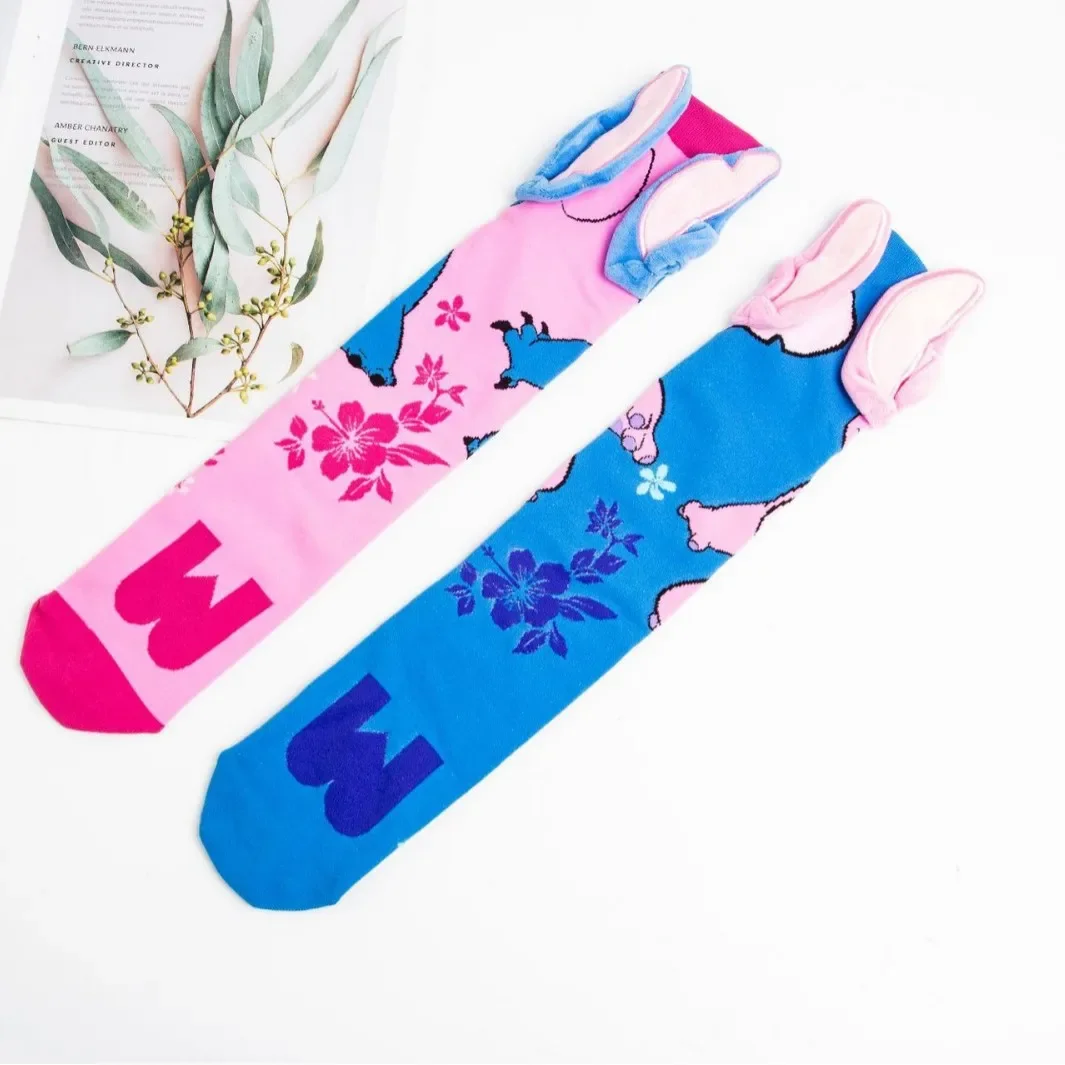 Disney Stitch Angel Socks Children's Padded Warm Mid-Calf Socks Girls Winter Soft Funny Sleep Floor Cotton Socks Birthday Gift