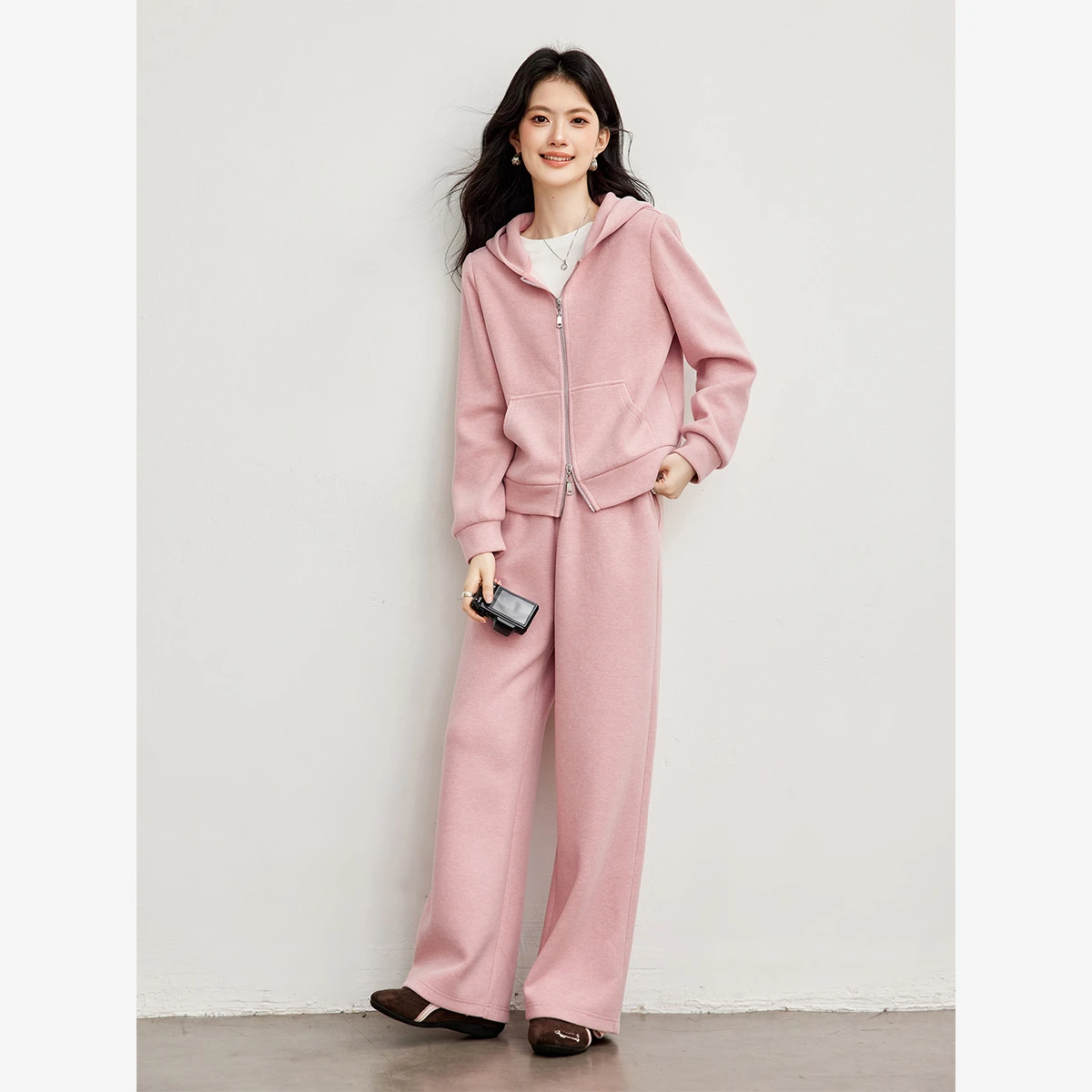 VIMLY Light Sports Casual Two-piece Set Women 2026 Autumn Pink Hooded Coat Long Pants Fashion Elegant Matching Outfit A7650