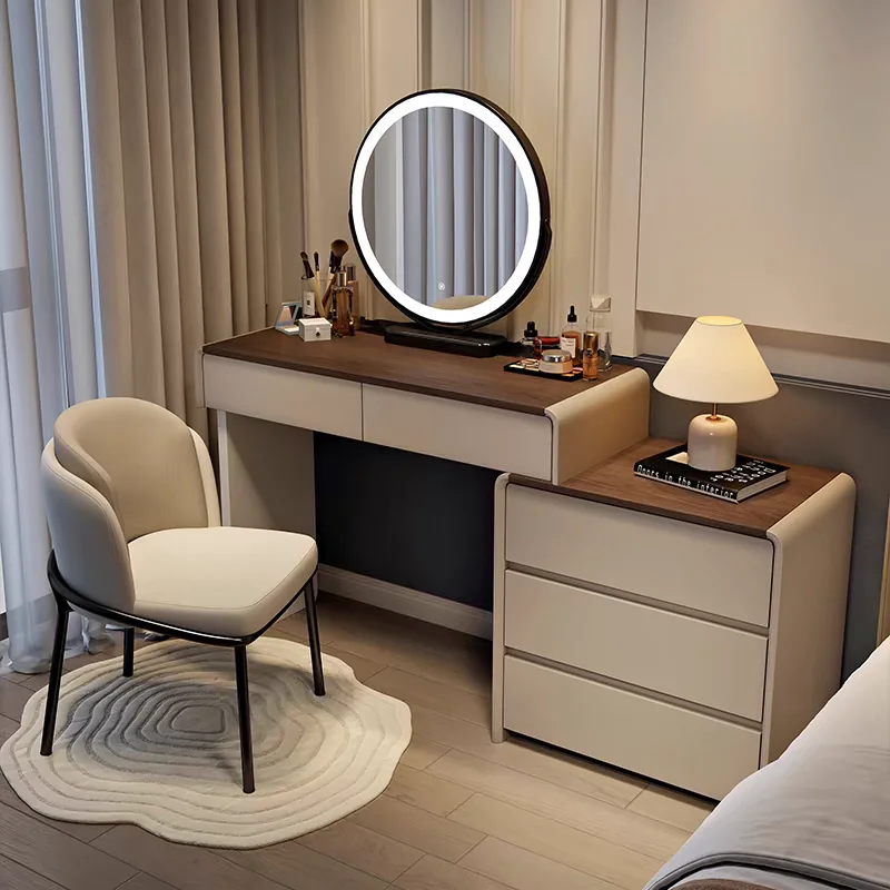 

Cream Retro Space Vanity Desk Stool Storage Sturdy White Drawers Vanity Desk Makeup Bedroom Lounges Coiffeuse Furniture Home