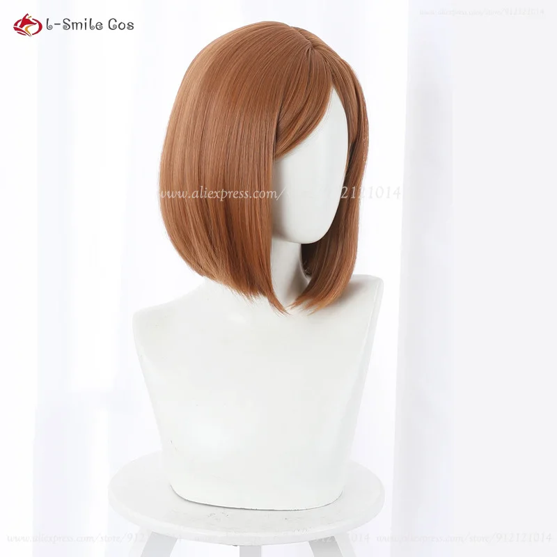 Peluca de Cosplay de Anime Kugisaki Nobara Kugisa, pelucas cortas marrones y naranjas, cabello sintético resistente al calor, peluca de Halloween para mujer, gorro de peluca