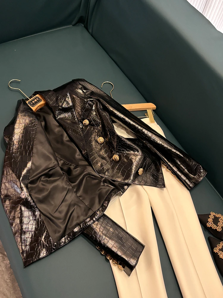 Nouveau Bla PU cuir inje Surface oulder rembourré gilet ajusté transfrontalier Jaet haut à la mode B267 trajet Sle bout à bout...