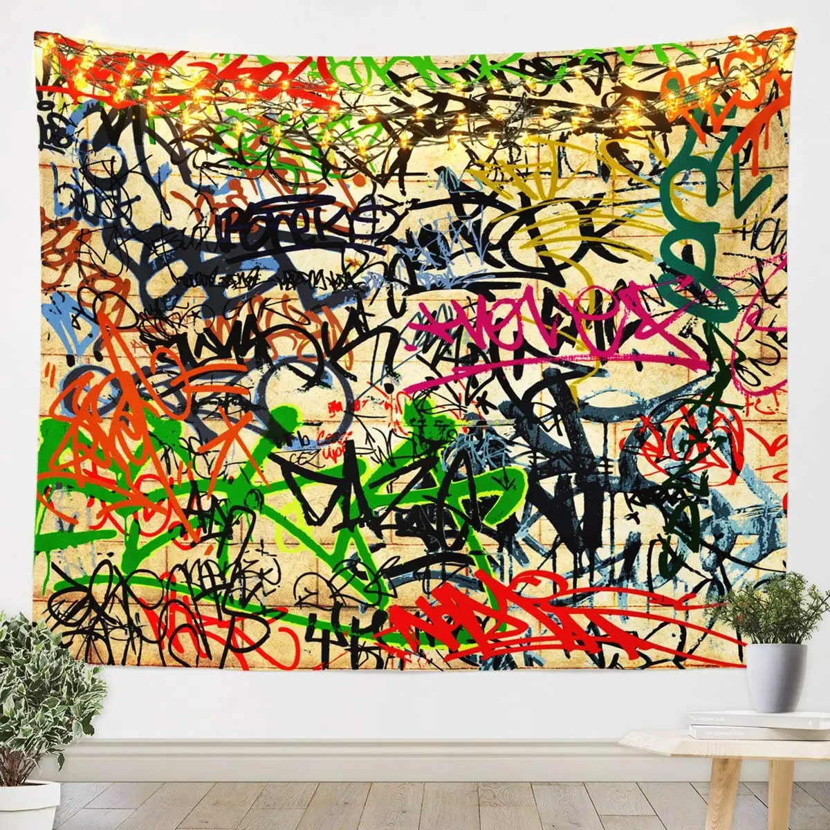 Graffiti Tapestry Hip Hop Hippie Art Wall Hanging Themed Party Decor Backdrop Tapestry Cool Room Aesthetic Bedroom College Dorm