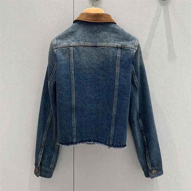 Jeans Blue Coat Jackets U720963 New Letter Embroidery Versatile Fashion Casual Corduroy Lapel Jacket Women Clothing 2024 New