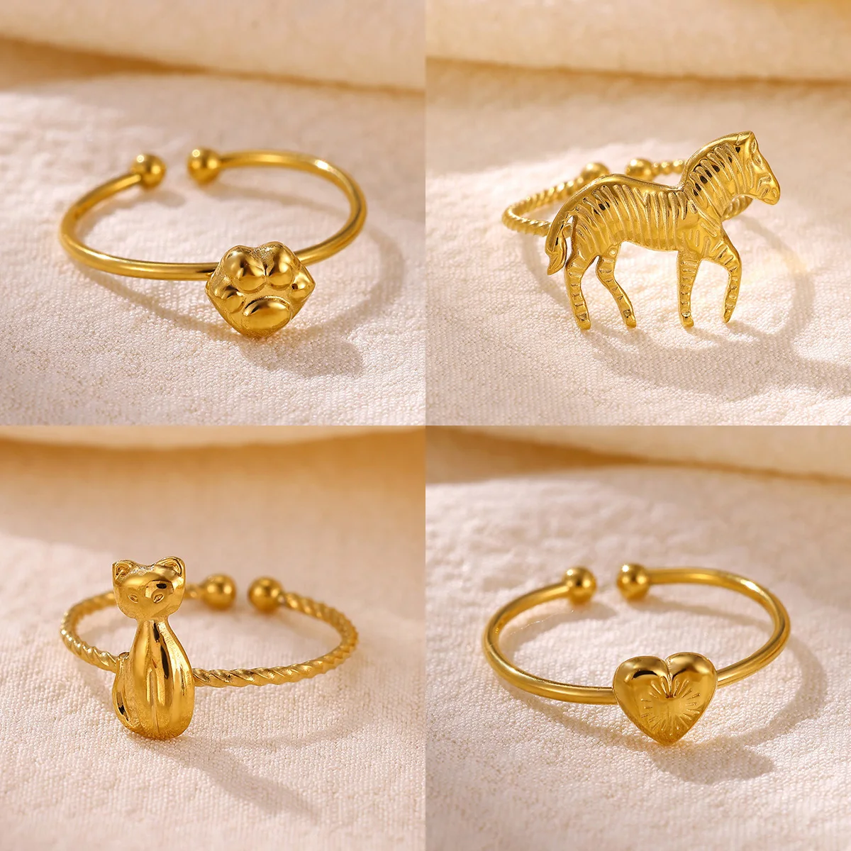 Stainless Steel Minimalist Animal Rings For Women Cute 3D Cat Paw Zebra Heart Finger Ring Trend Aesthetic Jewelry Wholesale