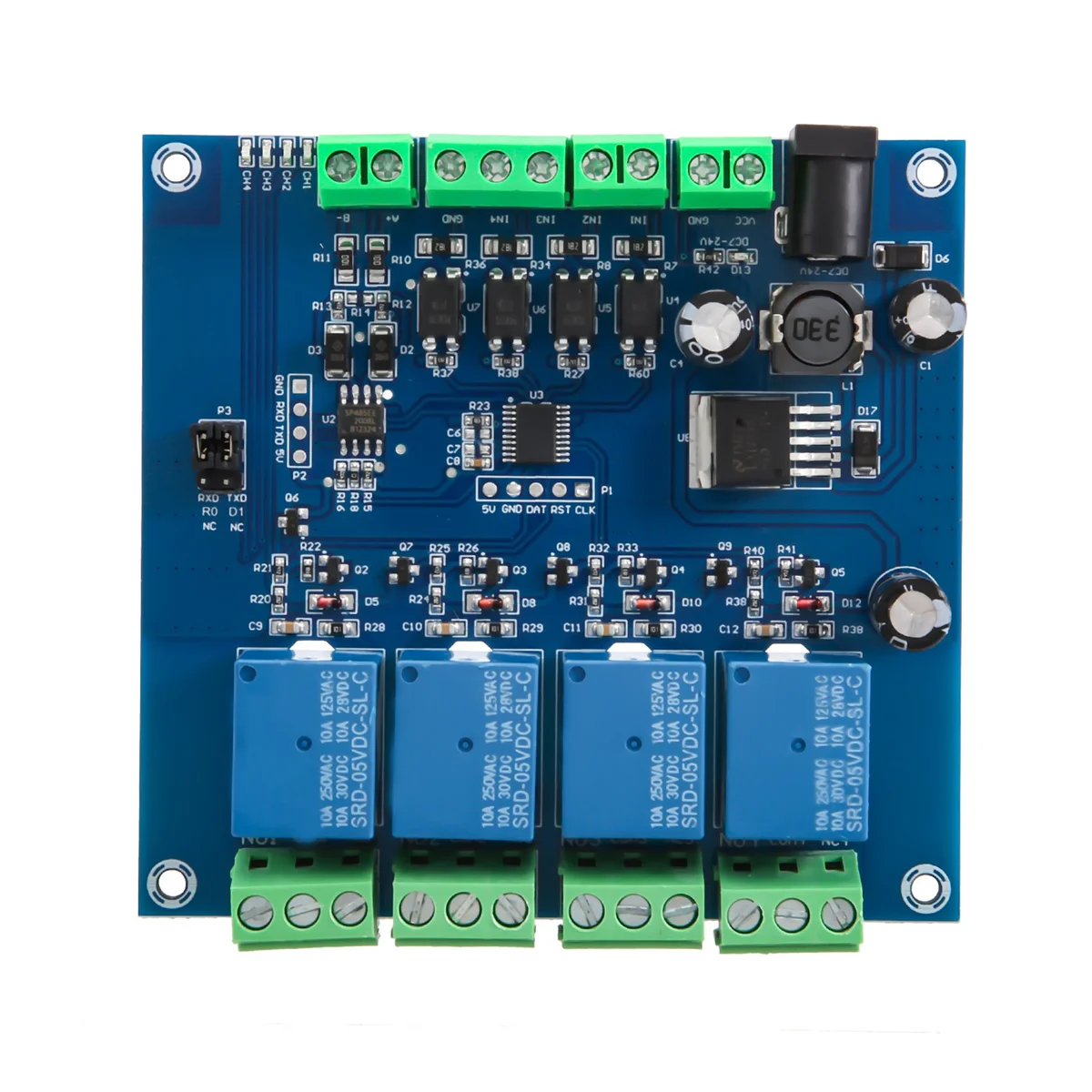 Modbus RTU 4 ウェイ リレー モジュール 7-24V リレー モジュール スイッチ RS485/TTL 入力および出力、逆方向保護付き G