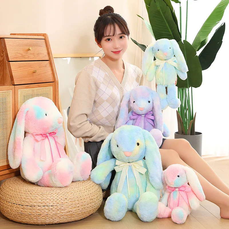 New Soft Bunny Stuffed Animal Colorful Tie Dye Rabbit Plush Toy Bedtime Friend For Boys Girls Hot Sale