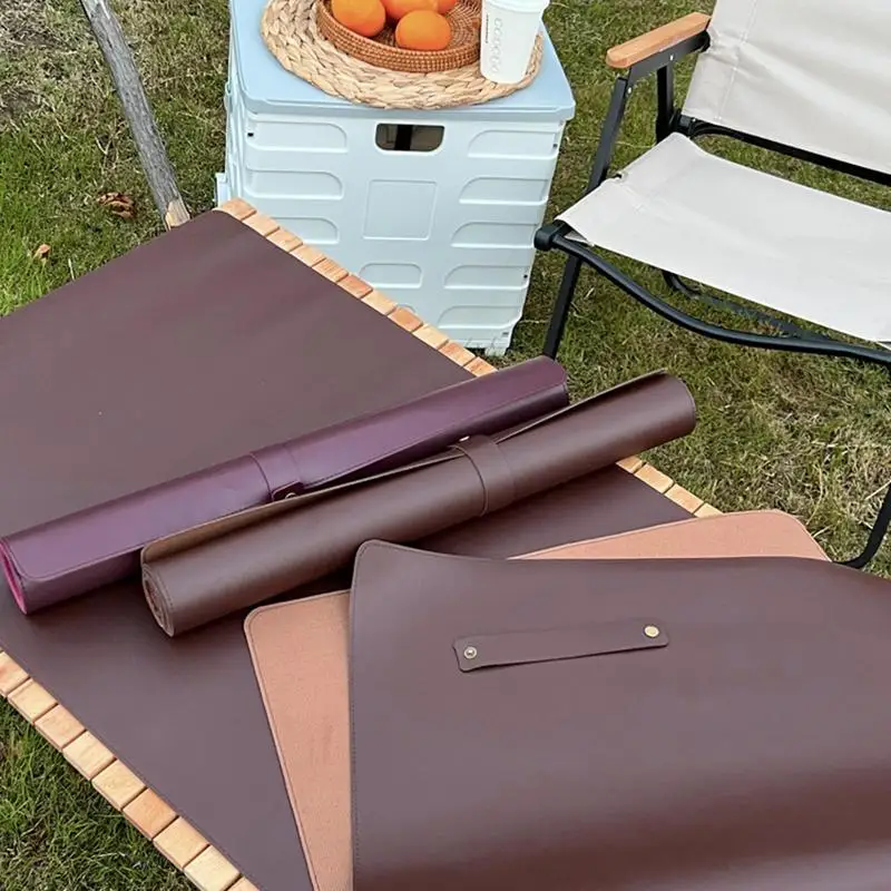 Non-slip Waterproof Oil-Proof Picnic BBQ Table Mat Outdoor Camping Traveling PU Leather Table Pads Foldable Washable Placemat