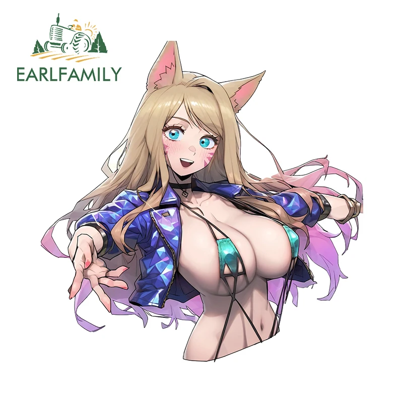 EARLFAMILY for Pretty Ahri League of Legends Artistic Car Stickers Beautiful Dreamy Graphics Decals Scratch-Proof Car Goods