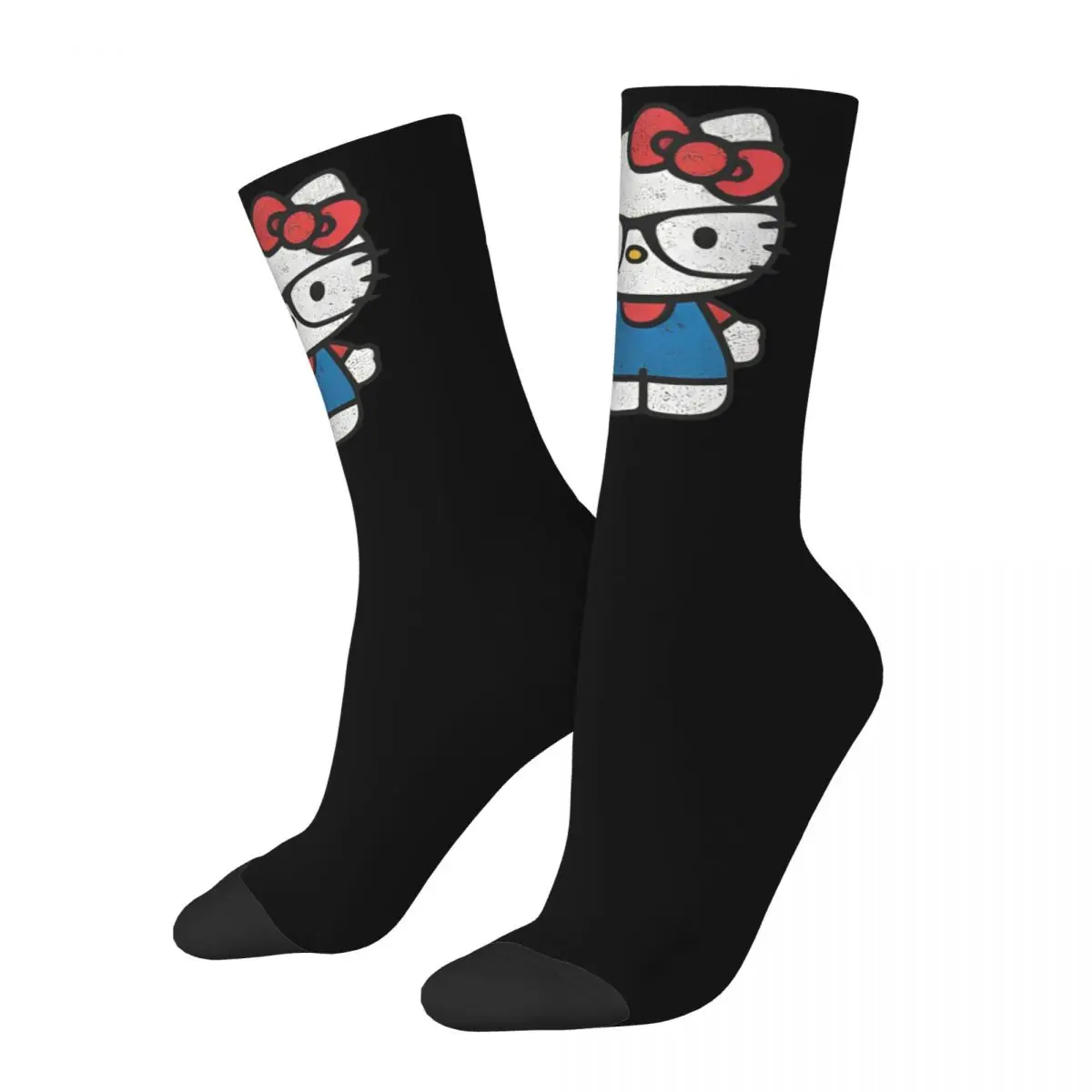 Hello Kitty Nerd Glasses Stockings Design Funny Socks Autumn Anti Sweat Socks Men Outdoor Sports Medium Soft Socks