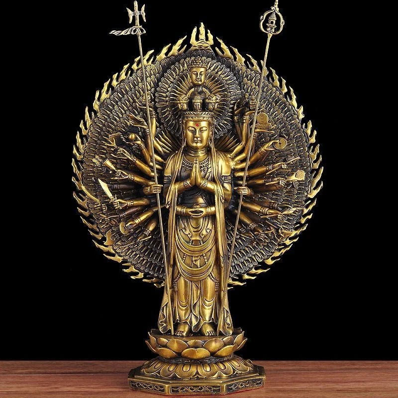 -Armed , Backlit Thousand-Eyed Avalokiteshvara Bodhisattva Bronze Statue, Large Size