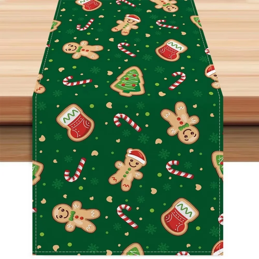 Tischläufer, Weihnachts-Lebkuchenmann und Zuckerstangen-Druck, Dekoration für Bauernhaus, Küche, Esszimmer und Innenbereich, Party-Dekoration