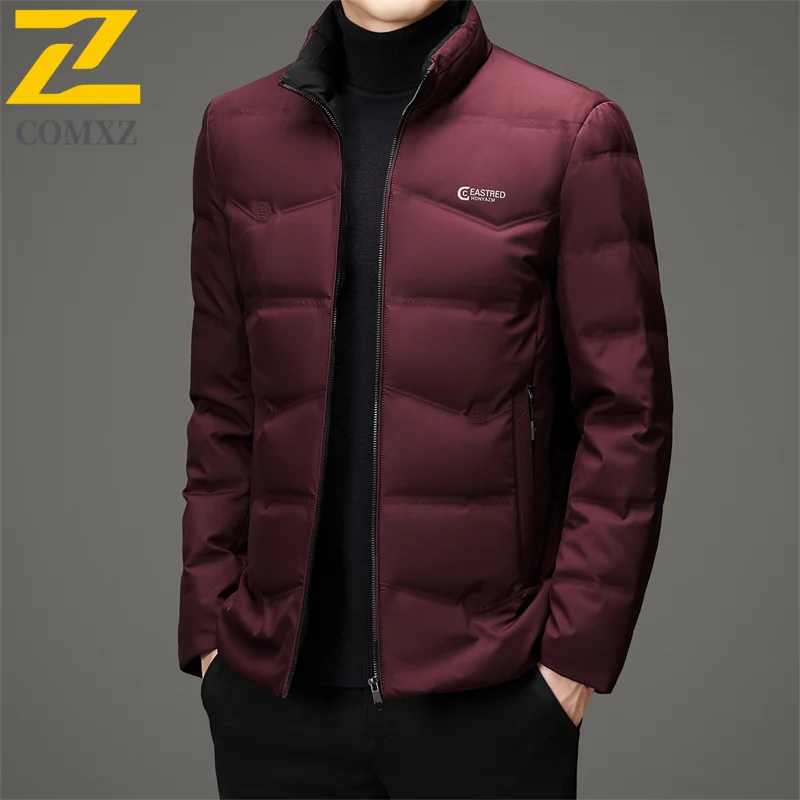 COMXZ Mens Short Down Jacket New Fashion Stand Collar Business Casual Warm Puffer Coat Luxury Ultra Light Windproof Winter Coat