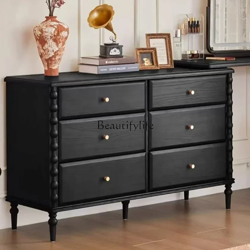 

LFrench medieval solid wood six-chest cabinet ash wood American retro storage bedside cabinet