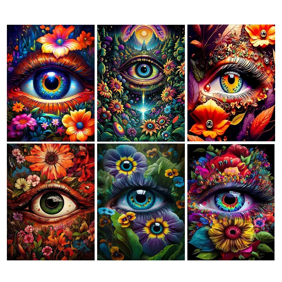 Diy Full Mosaic Fantasy Art Beautiful Eye Flower Diamond Painting Cross Stitch Kits Rhinestone Embroidery Picture Wall Decor